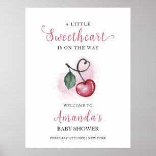 Rustic Cherry Berry Sweetheat Baby shower Welkom Poster