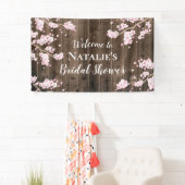 Rustic Cherry Blossom Floral Wood Vrijgezellenfees Spandoek (Insitu)