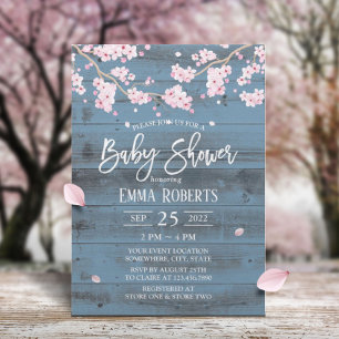 Rustic Cherry Blossom Flowers Baby shower Kaart