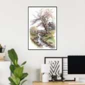 Rustic Cherry Blossom in Spring Landscape Poster (Thuiskantoor)