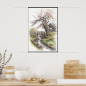 Rustic Cherry Blossom in Spring Landscape Poster (Keuken)