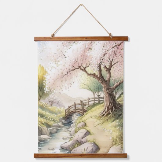 Rustic Cherry Blossom in Sunset Light Landscape Hangend Wandkleed (Voorkant)