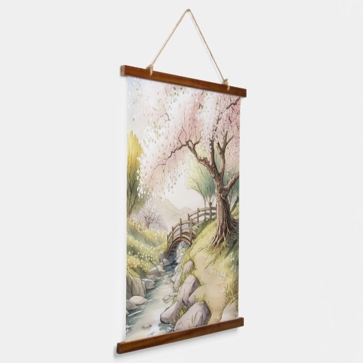 Rustic Cherry Blossom in Sunset Light Landscape Hangend Wandkleed (Gebogen)