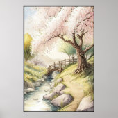 Rustic Cherry Blossom in Sunset Light Landscape Poster (Voorkant)