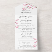 Rustic Cherry Blossom Japanse roze bloemen Sakura All In One Uitnodiging (Binnen)