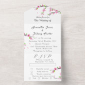 Rustic Cherry Blossom Japanse roze bloemen Sakura All In One Uitnodiging (Binnen)