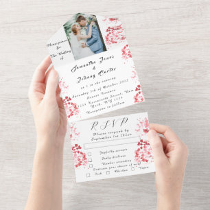 Rustic Cherry Blossom Japanse roze bloemen Sakura All In One Uitnodiging