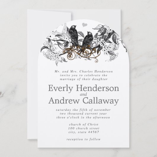 Rustic Cherry Blossom Love Bird Wedding Kaart (Voorkant)