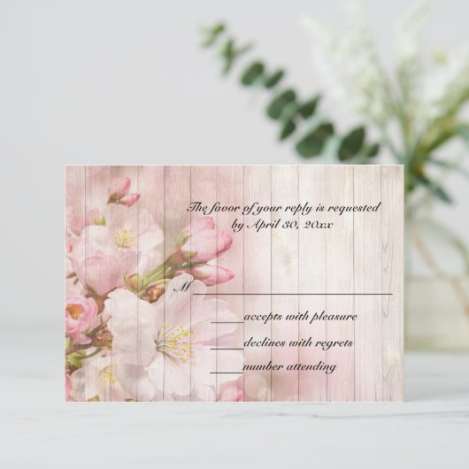 Rustic Cherry Blossom | Weddenschap RSVP Kaartje (Staand voorkant)