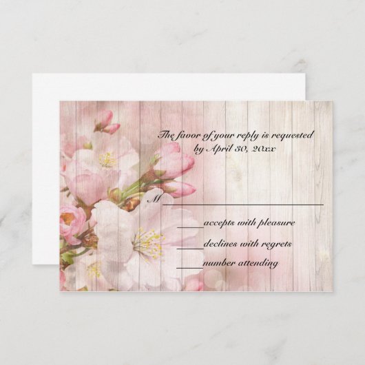 Rustic Cherry Blossom | Weddenschap RSVP Kaartje (Voorkant / Achterkant)