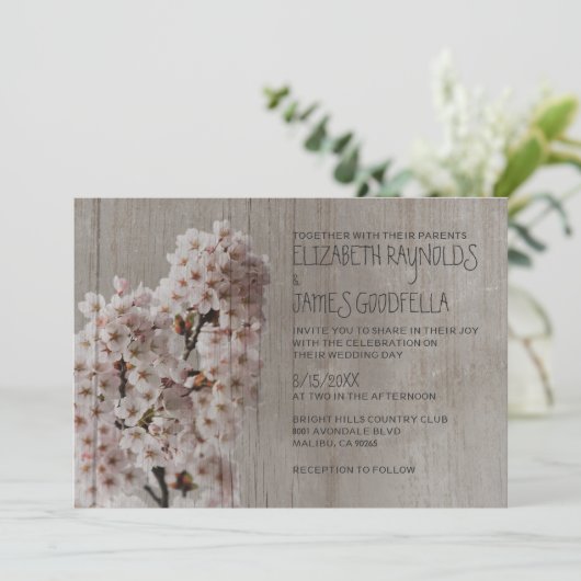 Rustic Cherry Blossom Wedding Invitations Kaart (Staand voorkant)