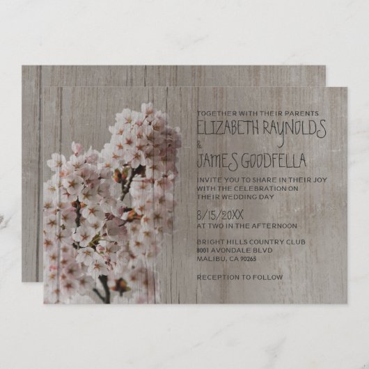 Rustic Cherry Blossom Wedding Invitations Kaart (Voorkant / Achterkant)