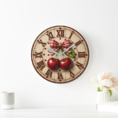 Rustic Cherry Gingham Bow Farmhouse Kitchen Grote Klok (Huis)