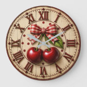 Rustic Cherry Gingham Bow  Farmhouse Kitchen Grote Klok (Voorkant)