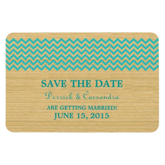 Rustic Chevron Save the Date Magnet, Blauwgroen Magneet (Horizontaal)