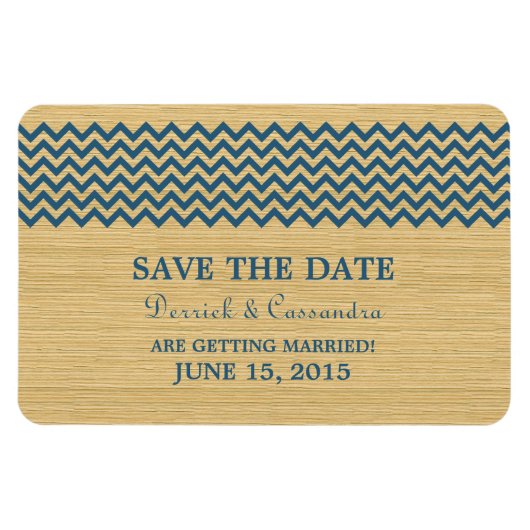Rustic Chevron Save the Date Magnet, Blue Magneet (Horizontaal)