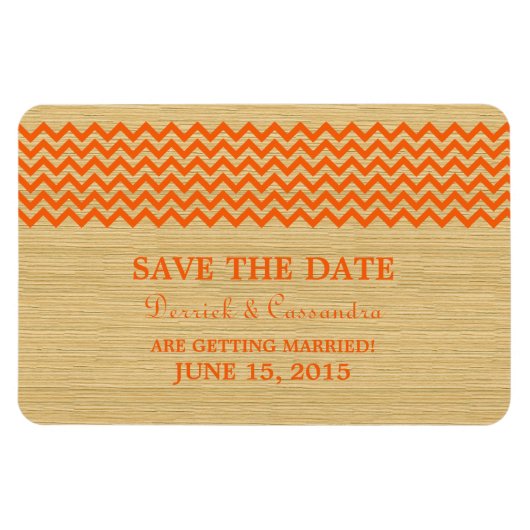 Rustic Chevron Save the Date Magnet, Oranje Magneet (Horizontaal)