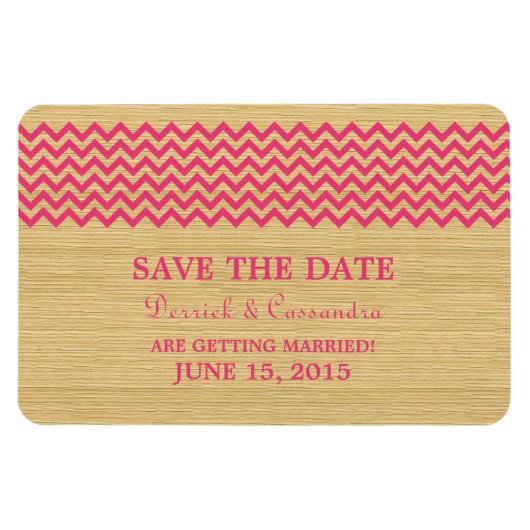 Rustic Chevron Save the Date Magnet, Roze Magneet (Horizontaal)