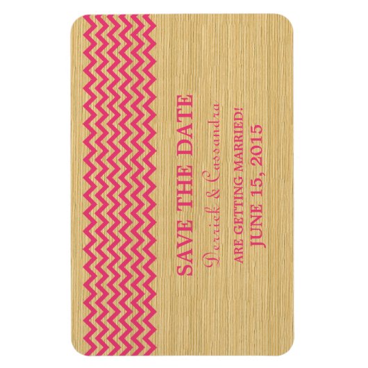 Rustic Chevron Save the Date Magnet, Roze Magneet (Verticaal)