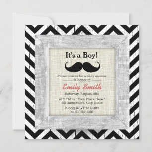 Rustic Chevron Stripes Mustache Boy Baby shower Kaart