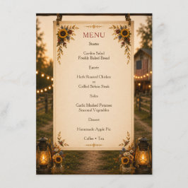 Rustic Chic Americana Zonnebloem Huwelijksmenu Menu