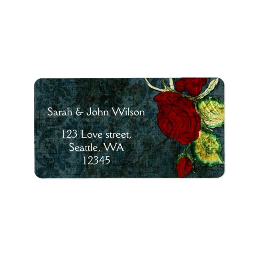 Rustic Chic Aqua  Roos Wedding Etiket (Voorkant)