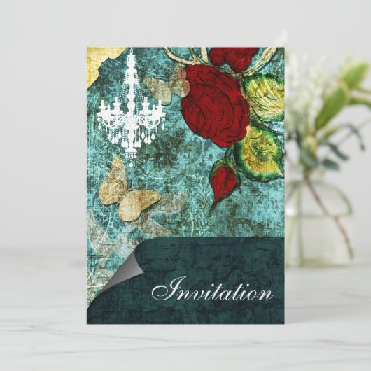 Rustic Chic Aqua Roos Wedding Kaart (Staand voorkant)