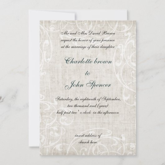 Rustic Chic Aqua  Roos Wedding Kaart (Achterkant)