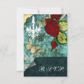 Rustic Chic Aqua  Roos Wedding RSVP Kaartje (Voorkant)