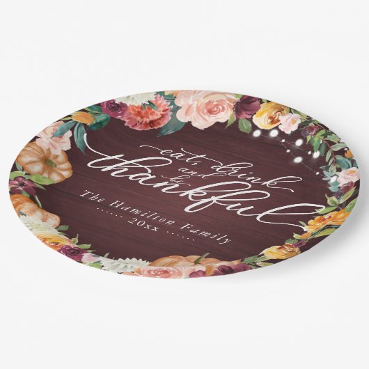 Rustic Chic Autumn Flowers Thanksgiving Dinner Pap Papieren Bordje (Gekanteld)