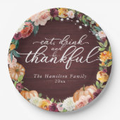 Rustic Chic Autumn Flowers Thanksgiving Dinner Pap Papieren Bordje (Voorkant)