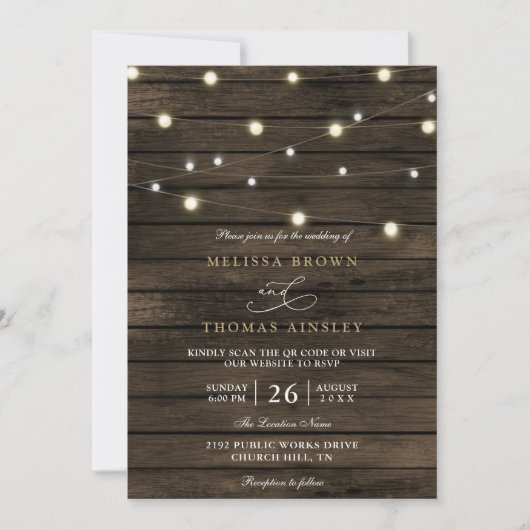 Rustic Chic Barn Wood Elegant QR Code Wedding Kaart (Voorkant)