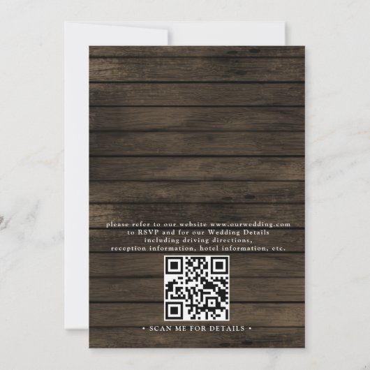 Rustic Chic Barn Wood Elegant QR Code Wedding Kaart (Achterkant)