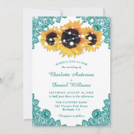 Rustic Chic Blauwgroen Lace Sunflower Wedding Kaart