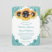 Rustic Chic Blauwgroen Lace Sunflower Wedding Kaart (Staand voorkant)