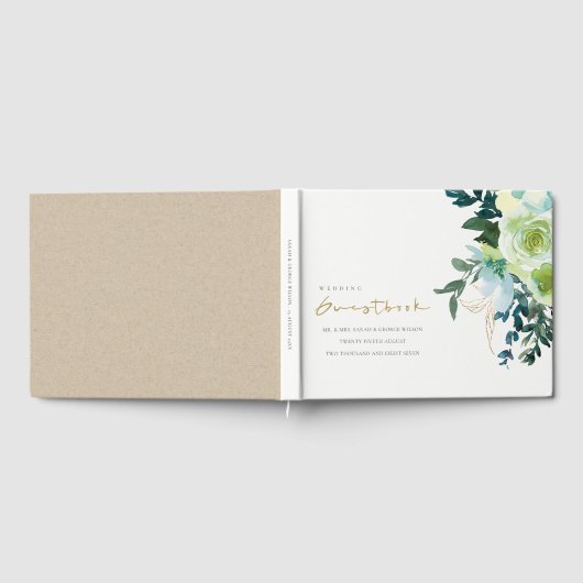 Rustic Chic Blue Green Floral Leafy Wedding Gastenboek (Volledig)