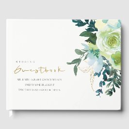 Rustic Chic Blue Green Floral Leafy Wedding Gastenboek