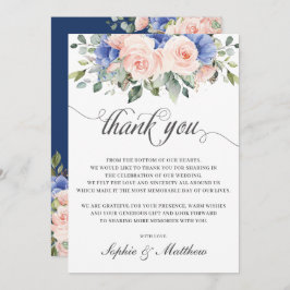 Rustic Chic Blush Blue Floral Rozen Wedding Bridal Bedankkaart