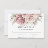 Rustic Chic Blush Dusty Roos Floral Pampas Wedding RSVP Kaartje (Voorkant)