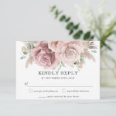 Rustic Chic Blush Dusty Roos Floral Pampas Wedding RSVP Kaartje (Staand voorkant)