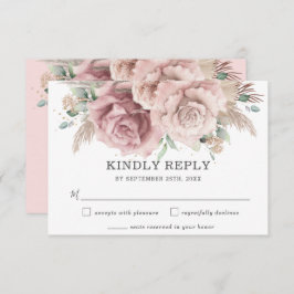 Rustic Chic Blush Dusty Roos Floral Pampas Wedding RSVP Kaartje