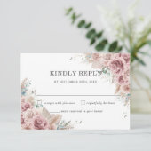 Rustic Chic Blush Dusty Roos Floral Pampas Wedding RSVP Kaartje (Staand voorkant)