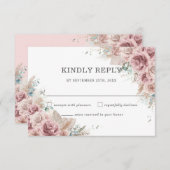 Rustic Chic Blush Dusty Roos Floral Pampas Wedding RSVP Kaartje (Voorkant / Achterkant)