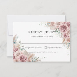 Rustic Chic Blush Dusty Roos Floral Pampas Wedding RSVP Kaartje