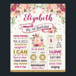 Rustic Chic Blush Floral Girl Birthday Milestone Poster<br><div class="desc">Feminine shabby chic floral themed verjaardagsmijlpaal / geboorte stats chalkboard poster met bittere waterverf bloemen in zwart-wit en crimson red. De tekstgebieden zijn volledig editable en u kunt de categorieën indien nodig veranderen. Klik op de knop "Verder aanpassen" als u de lettertypestijl wilt wijzigen, de kleuren wilt wijzigen/de tekstplaatsing opnieuw...</div>