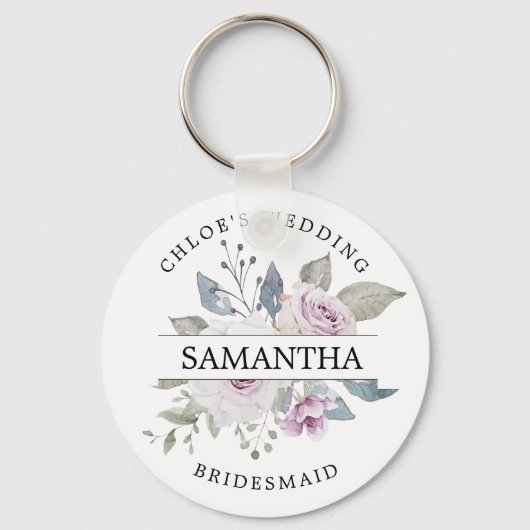 Rustic Chic Blush Paars Roos Floral Sleutelhanger (Voorkant)