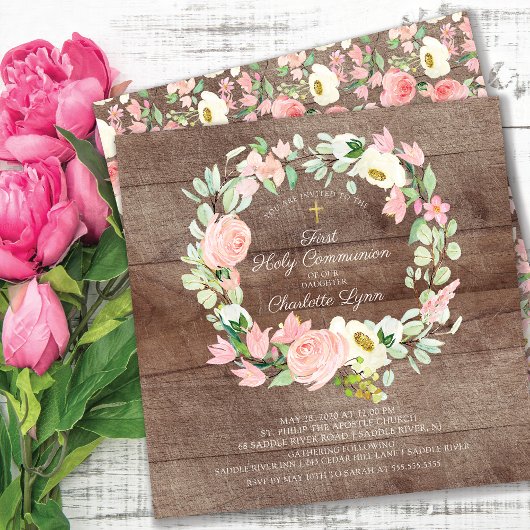 Rustic Chic Blush Pink Floral First Community Kaart