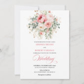 Rustic Chic Blush Roses Wedding Invitation Kaart (Voorkant)