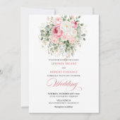 Rustic Chic Blush Roses Wedding Invitation Kaart (Voorkant)