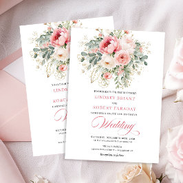 Rustic Chic Blush Roses Wedding Invitation Kaart
